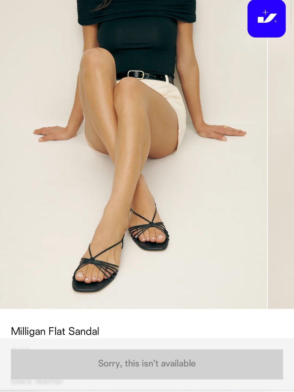 Reformation Milligan Flat Sandal Black Leather - Size 9.5
